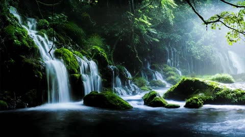 Beautiful landscape waterfalls with nature sounds for relaxation