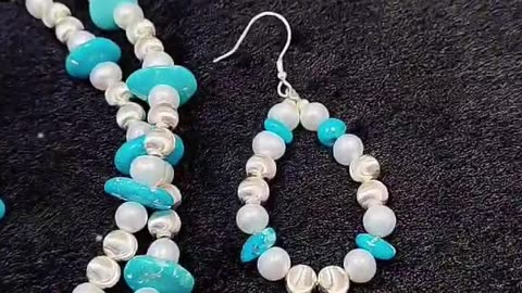 GN-20241129-04 Pearl Set Precious pearls with natural turquoise conformal silver beads as a gift