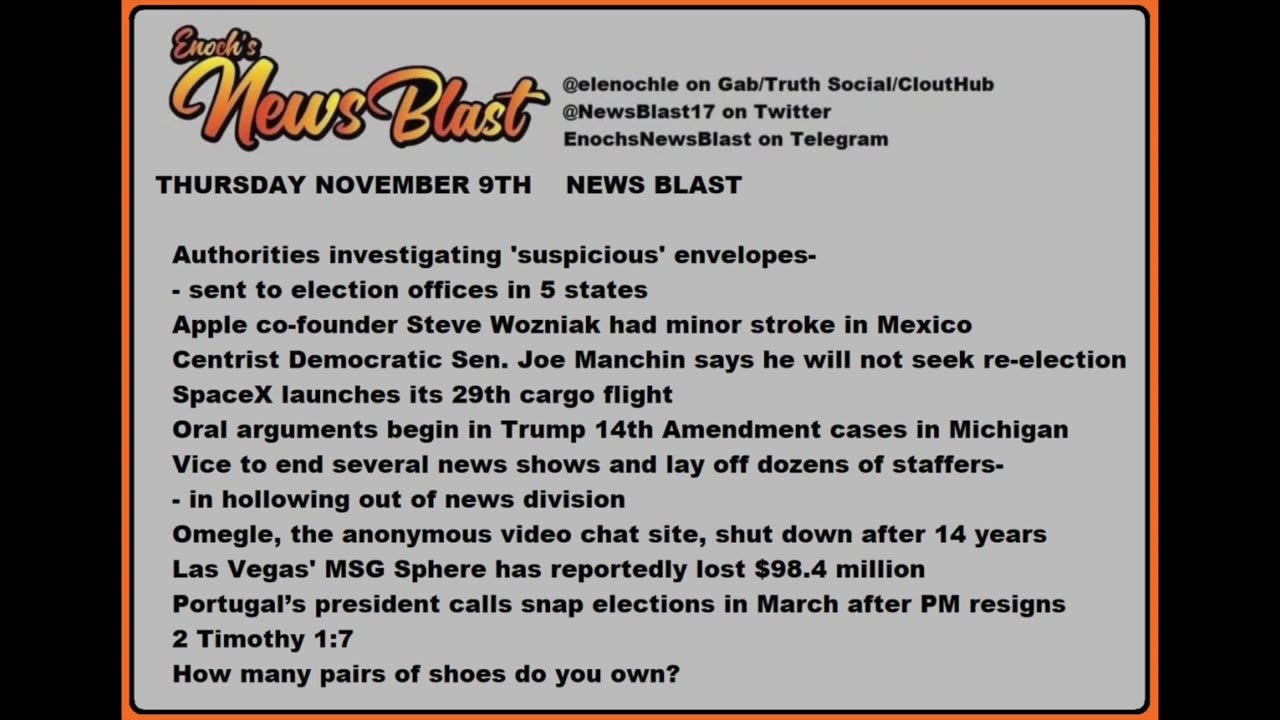 Thursday November 9, 2023 News Blast.