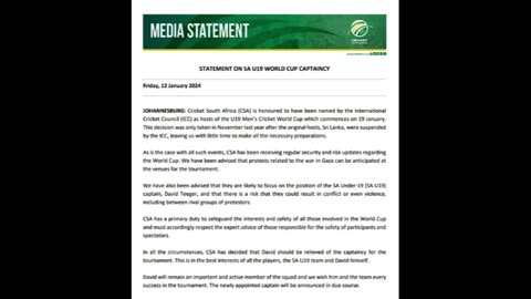 The South African Cricket Board removed the captain for supporting Israel