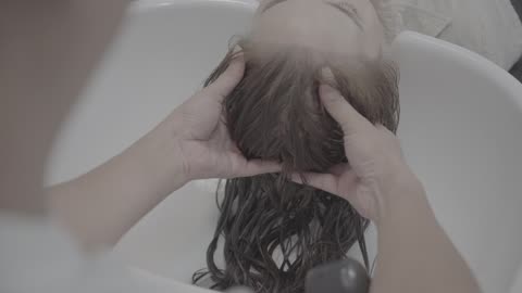Woman Get Hair Washed and Head Massage at Salon
