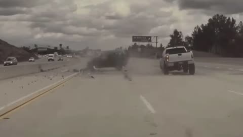 Car goes Airborne on California HWY !