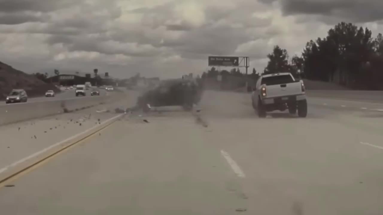 Car goes Airborne on California HWY !