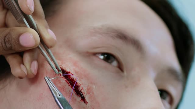 a man face stitching