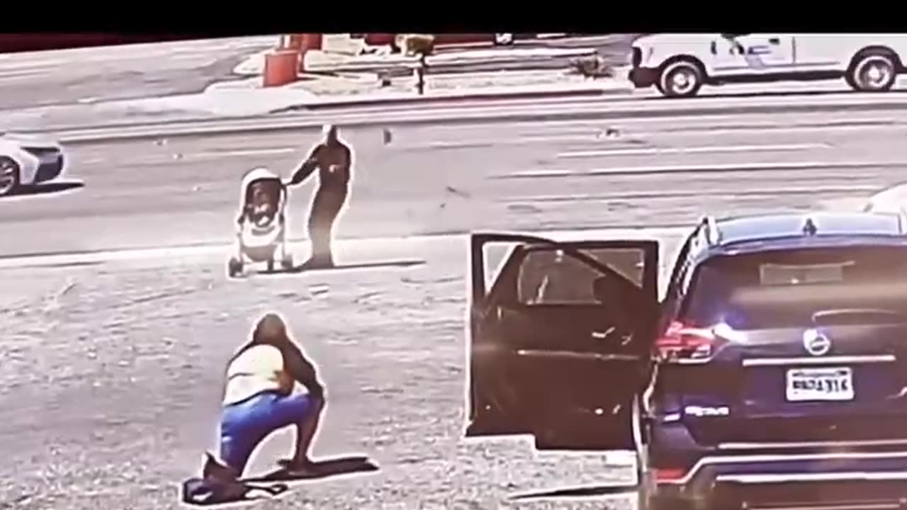 Woman taking care of a baby tripped and fell during an attempt to stop a runaway stroller!