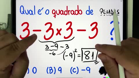 😱 3-3x3-3 = Qual é o QUADRADO disso Quem sabe Você consegue resolver essa expressão numérica