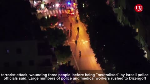 Drone footage shows ambulances and police at scene of shooting attack in Tel Aviv