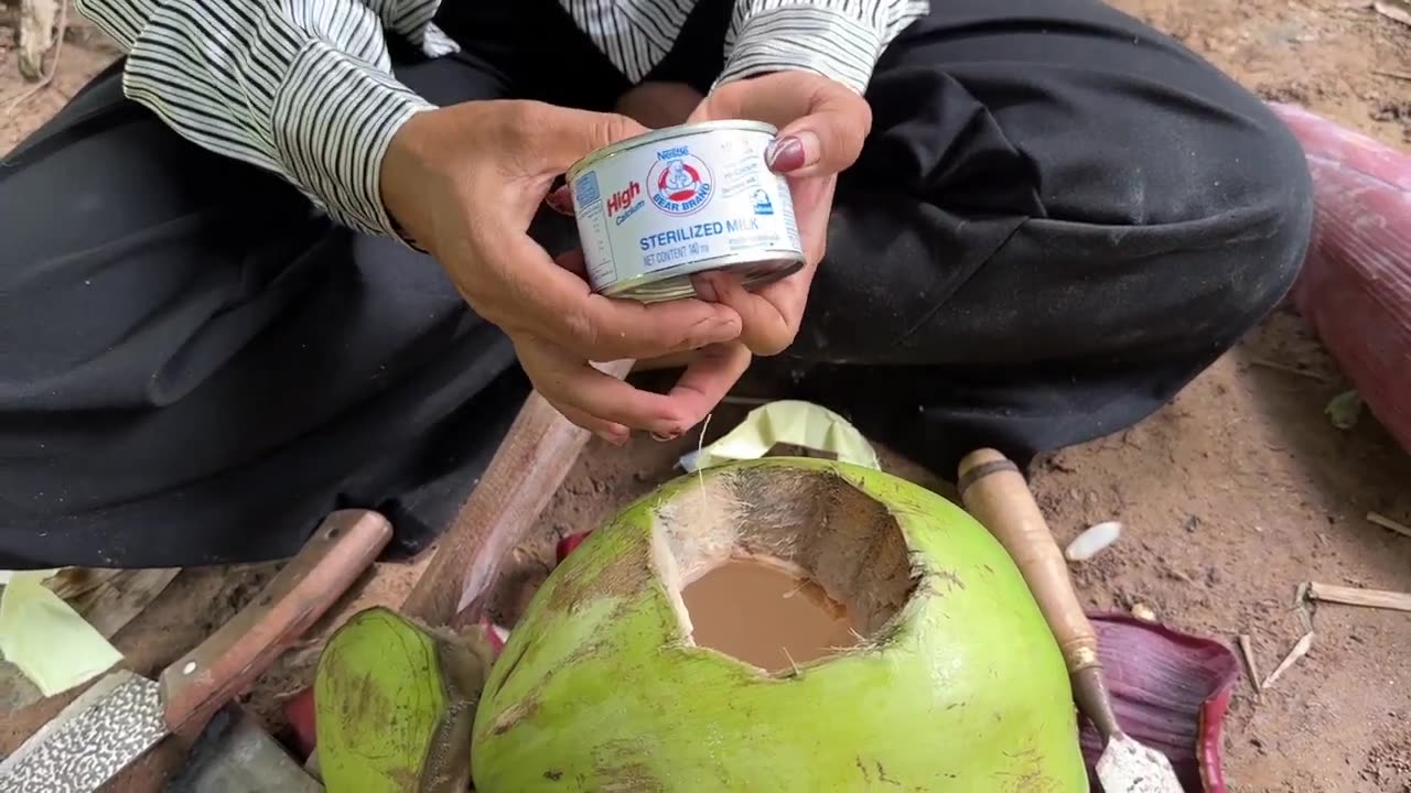 Banana Grafting with Coconut Fruit to get Bananas tree - Planting coconuts with bananas