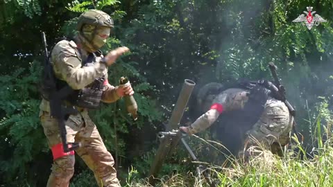 "Footage of the combat work of the Russian 82-mm mortars "Tray" of the Western Military District