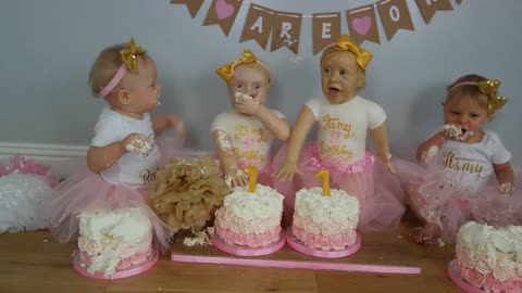 Pretty Twin Sisters Indulging In Their Birthday Cakes