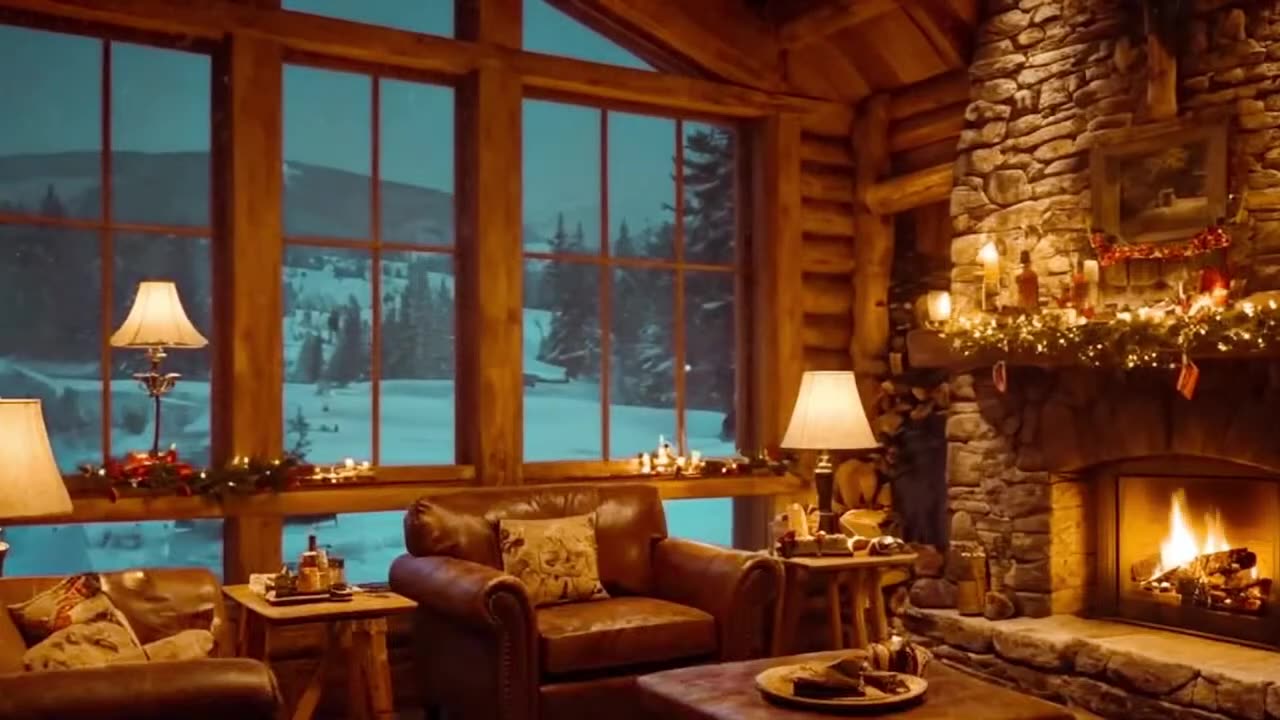 Cozy Christmas Jazz | Relaxing Fireplace with Snow and Christmas Trees