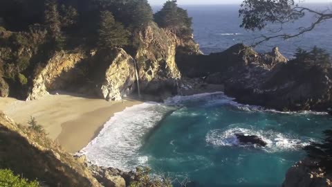 ♥♥ Relaxing 3 Hour Video of a Waterfall on an Ocean Beach at Sunset