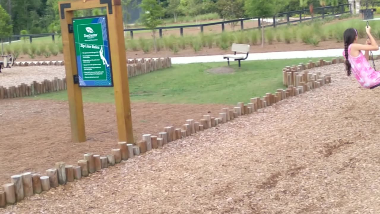 Riding the ropes very quickly. Great park.