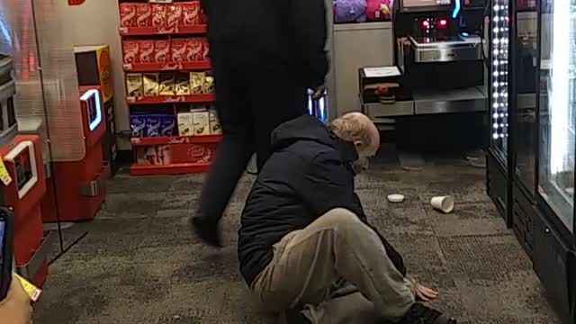 CVS employee help a disturbed person that enter the store.