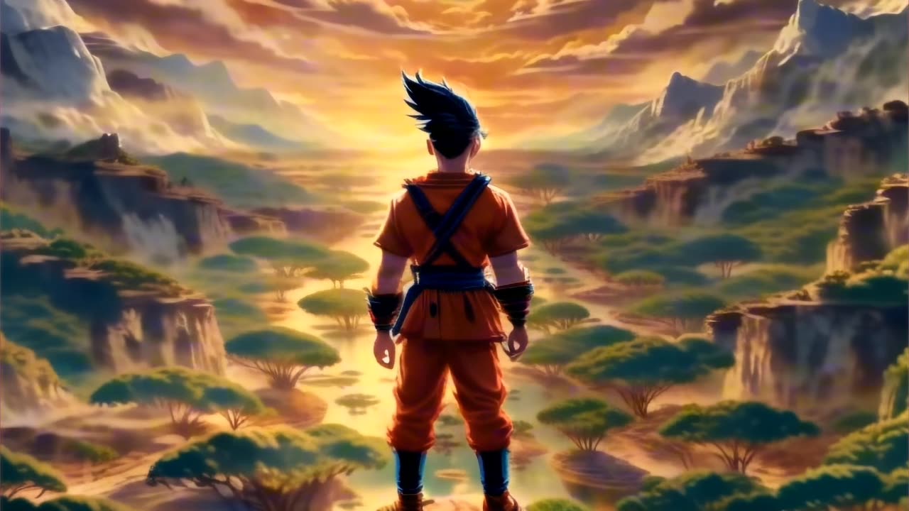 AI Generated Video of Goku standing on a rock and staring at the Green Jungle