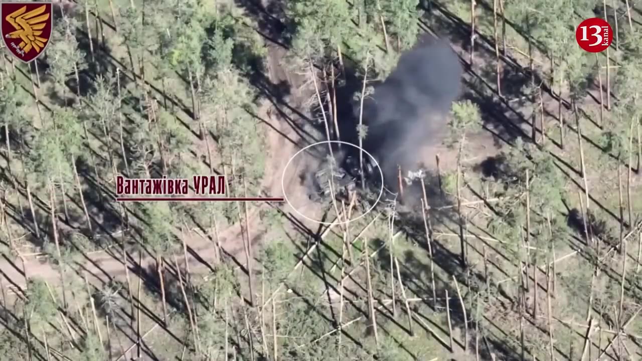 Armored vehicles and trucks collected by the Russians in the forest were targeted by artillery