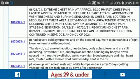 USA | Latest Detailed VAERS Report Ages 29 & Under!