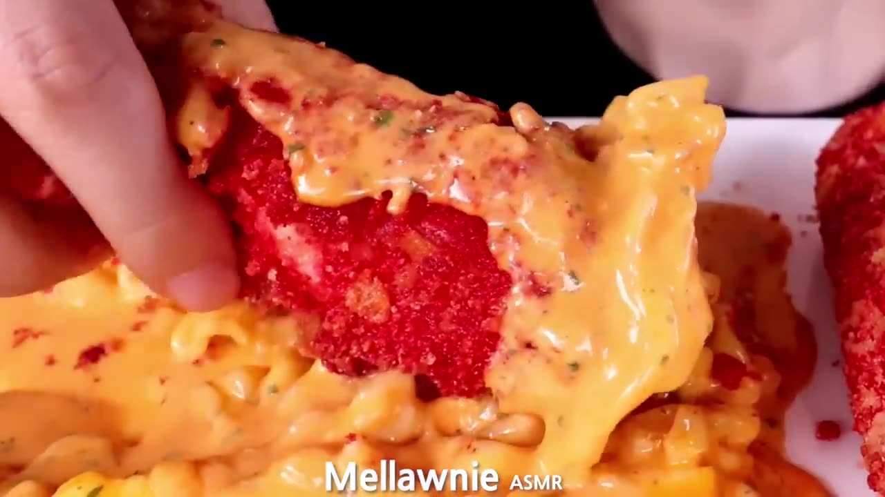 ASMR GIANT CHEETOS CHEESE STICKS, CHEESY CARBO FIRE NOODLE EATING SOUNDS MUKBANG