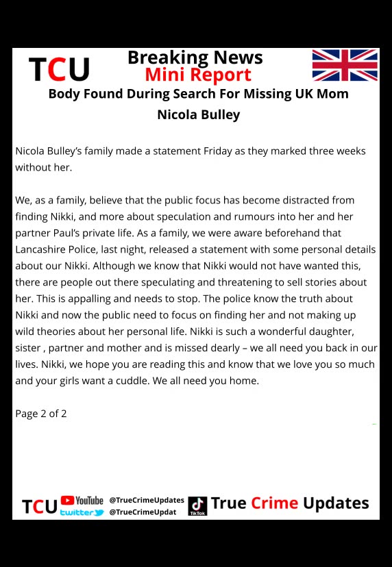 Body Found During Search For Missing UK Mom Nicola Bulley