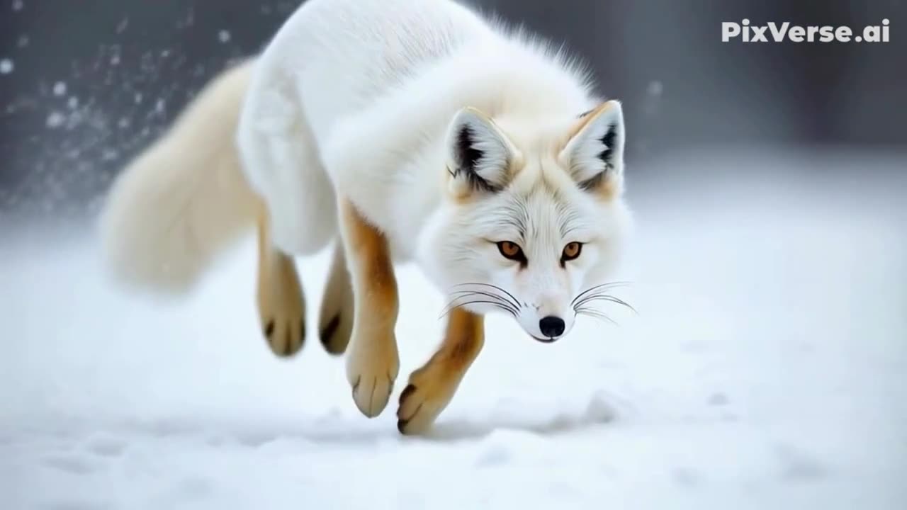 Fox jumping on snow