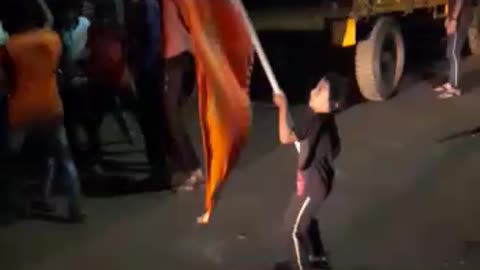 Kid Dancing with flag on marathi song