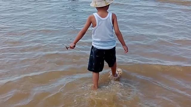 children are happy to be invited to the beach happily playing