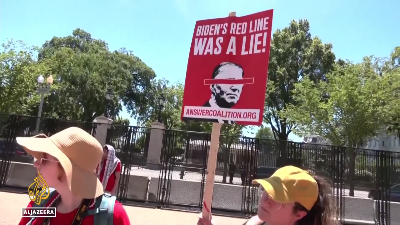 Palestinian solidarity Protests: The Red Line of Thousands gather outside the white house for Gaza