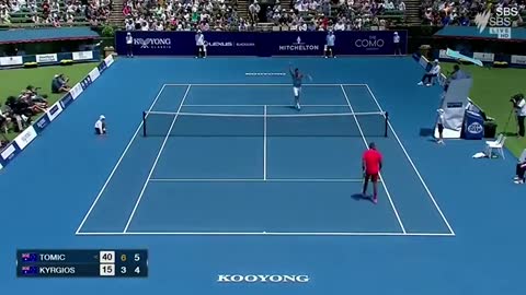 Tomic underarm serve wins the game