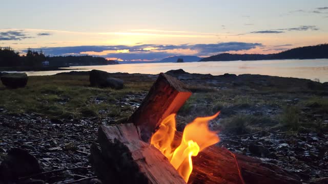 Fire on the beach in Ketchikan Alaska.