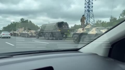 The Russian army vehicles near to Moscow
