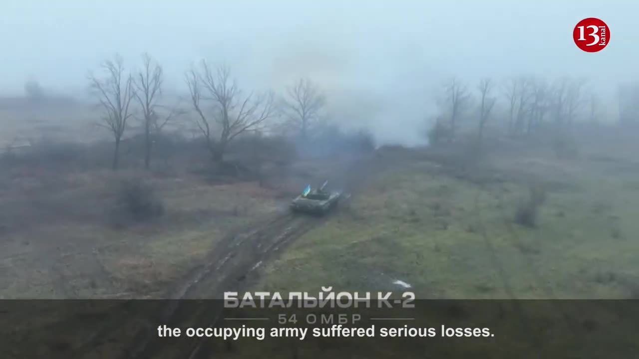 Ukrainian tank attacks area where Russians are located, destroys the trench where they are hiding