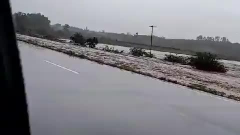 Car washed way by heavy flood in the Pelotas of Rio Grande do Sul, Brazil