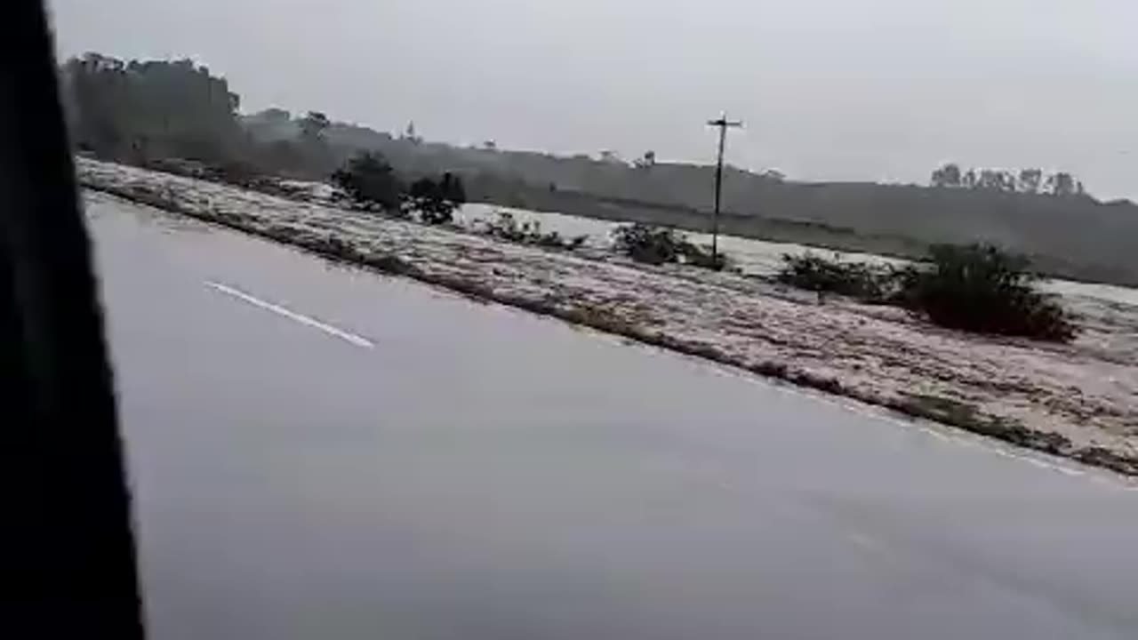 Car washed way by heavy flood in the Pelotas of Rio Grande do Sul, Brazil