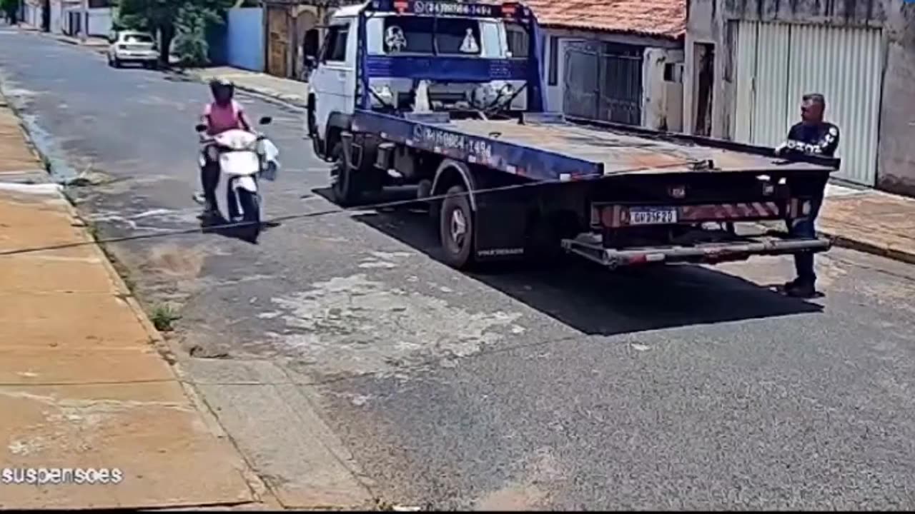 Biker Hits Wire Across Road