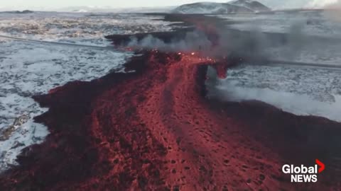 Iceland volcano: Mesmerizing drone video shows bubbling lava swallow road near Blue Lagoon