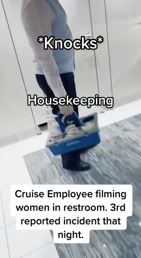 Male Cruise Ship Employee filming women in restroom