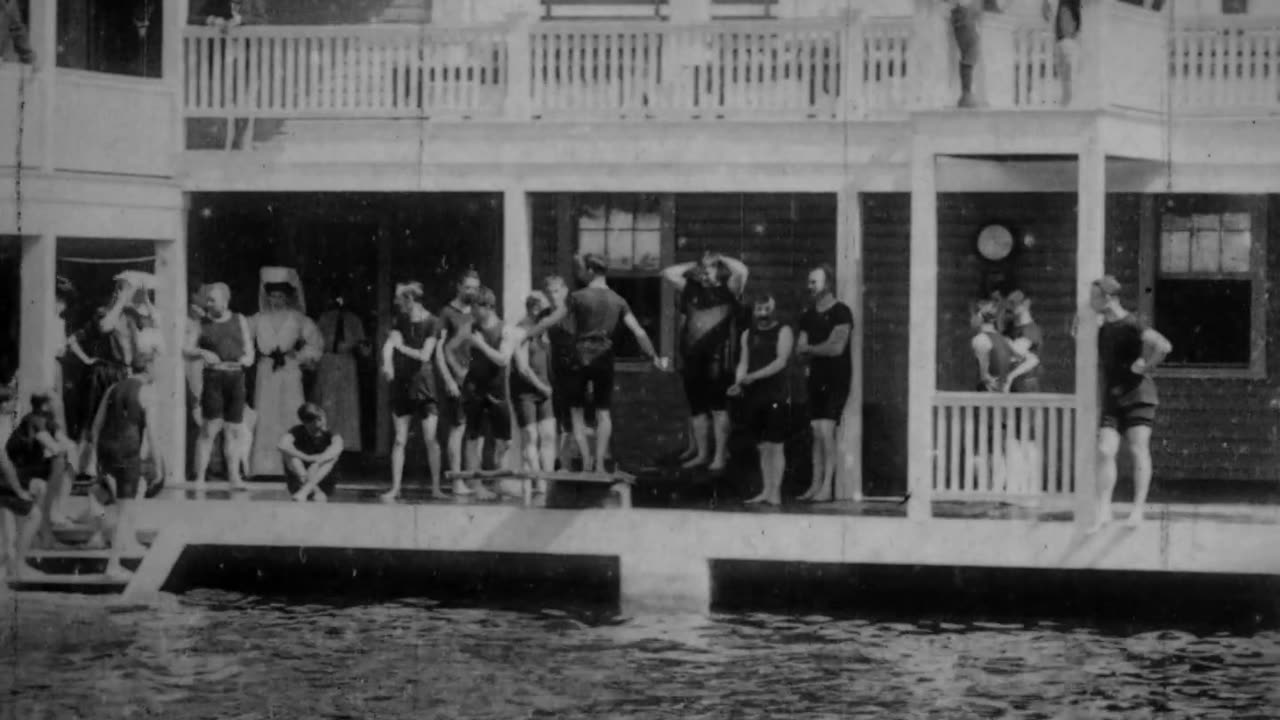 Swimming Pool, Palm Beach, Florida (1905 Original Black & White Film)