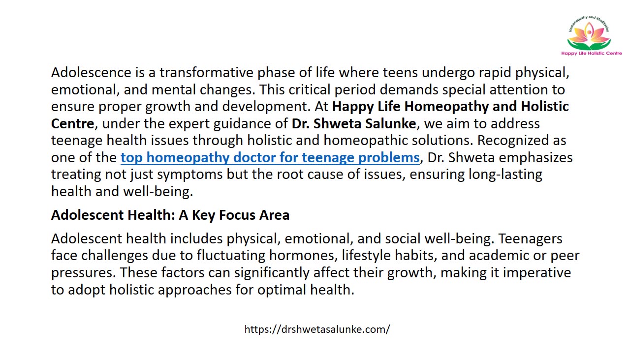 Teenage Health Matters: Holistic Solutions by Happy Life Holistic Centre