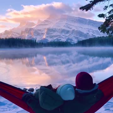 "Winter Wonder: A Peaceful Scene of a Loved One on a Swing Overlooking a Frozen Lake."
