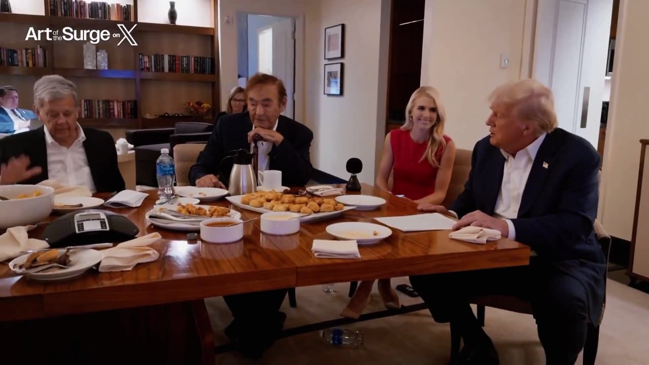 RAW: President Trump Watching Kamala's DNC Speech with Oliver Stone, Tulsi Gabbard, Matt Gaetz, Susie Wiles, and Others.