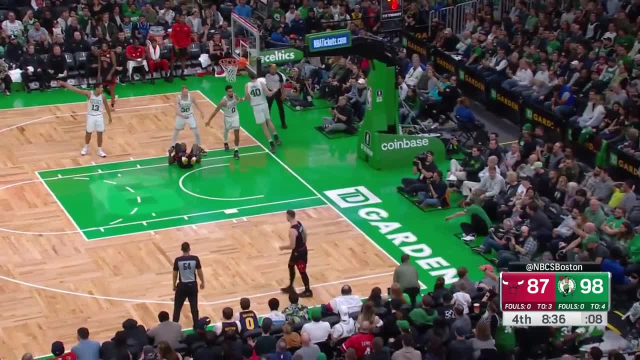 Luke Kornet yet again tests his powers contesting a three pointer from the paint