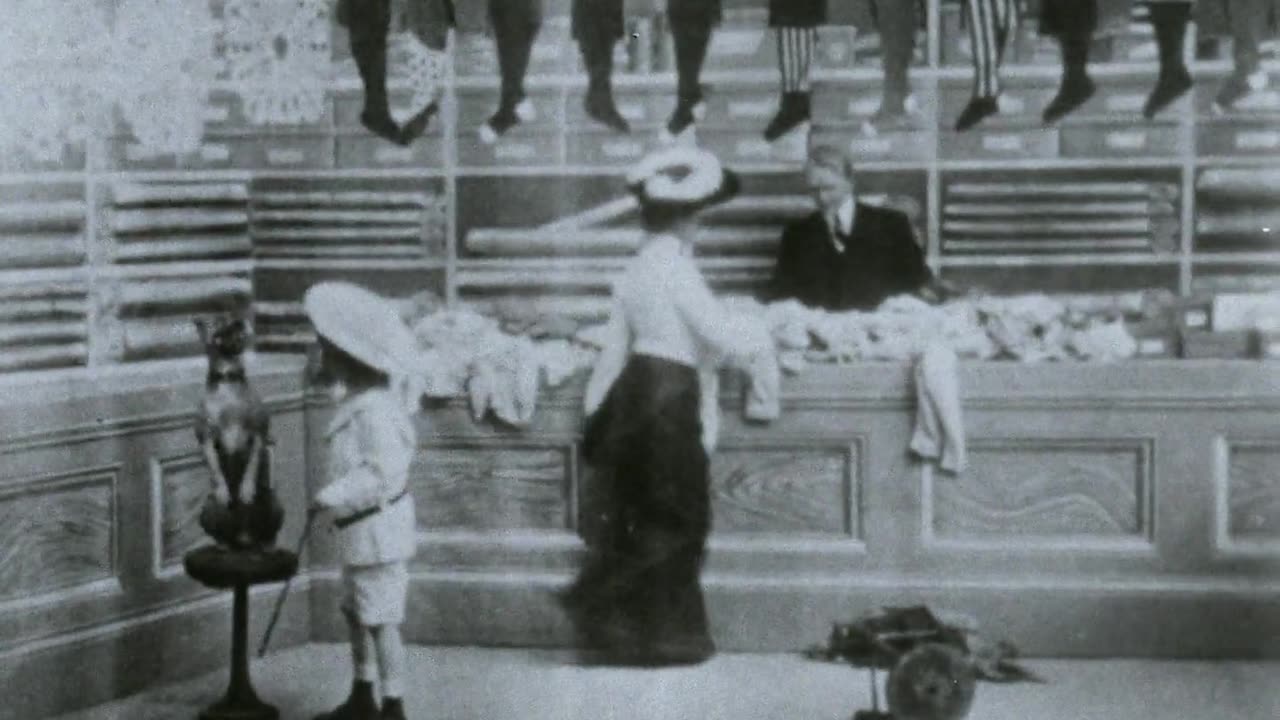 Buster Makes Room For His Mama At The Bargain Counter (1904 Original Black & White Film)