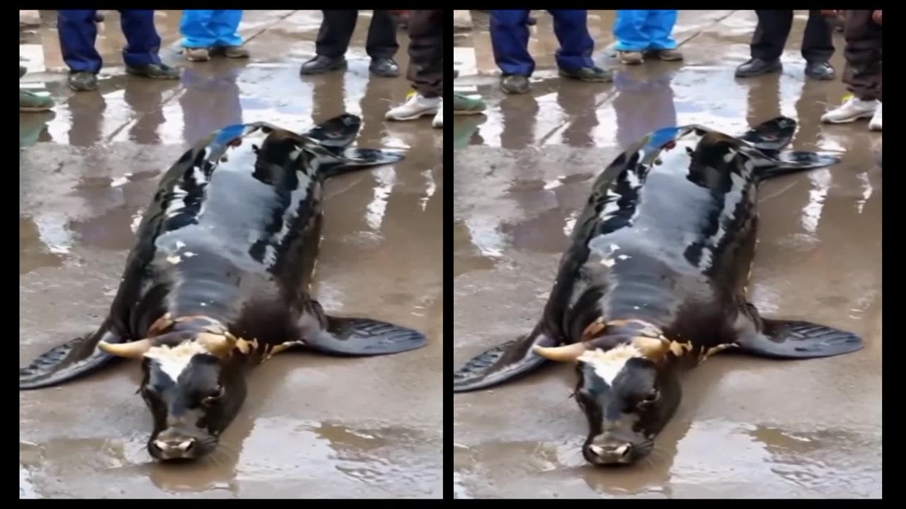 A whale shark with a cow's mouth. Could it be real. or is it Created by AI.