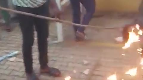 Protesters set fire to the French embassy in Burkina Faso. (https://t.me/theriotimes/5723)