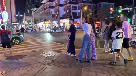 Bar street, Nightlife,China girl, 4k China walk,Changsha city1