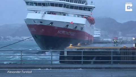 Ferry Blown against Dock during Storm