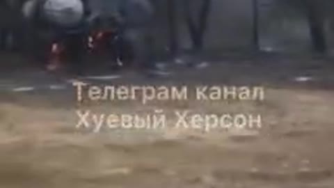 A burning S-300 air defense system of the Ukrainian army in the Kherson region