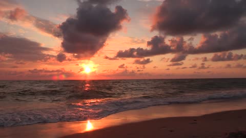 Beach Waves And Sunset