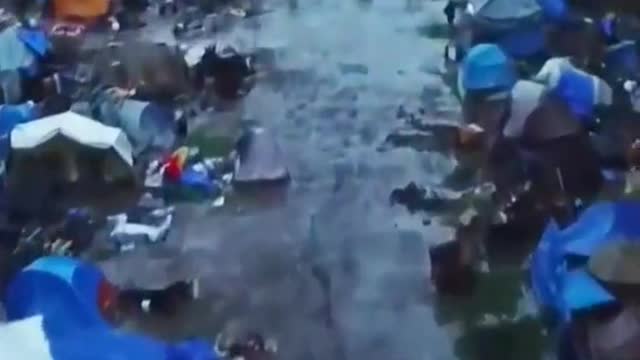 Drone Footage Shows Homeless Encampment Flooded as Heavy Rain Hits Central California