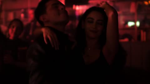 Couple on the dance floor having fun 